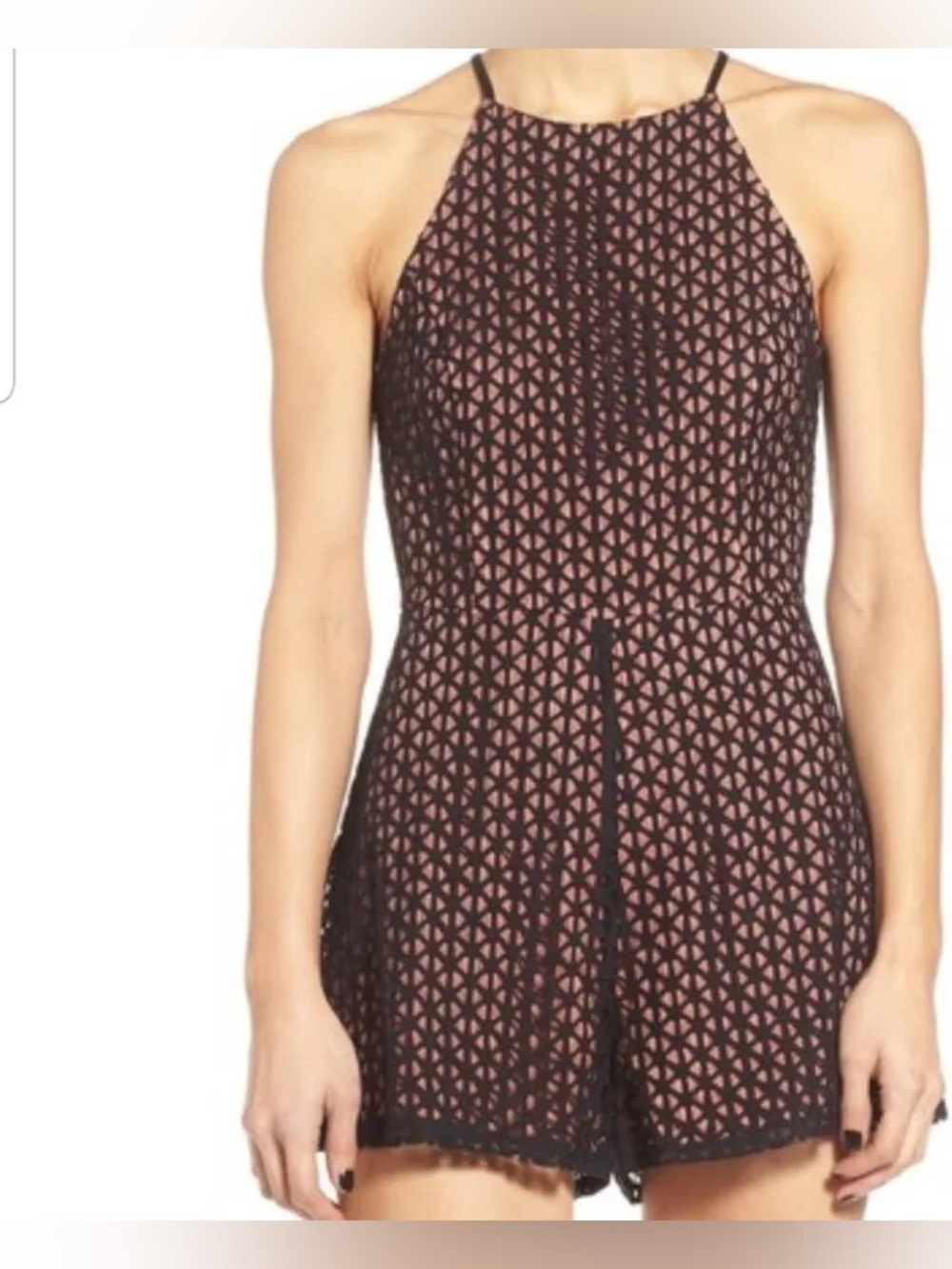 ASTR Black Pink Lace Overlay Romper‎ Sleeveless Open Back Size Medium
